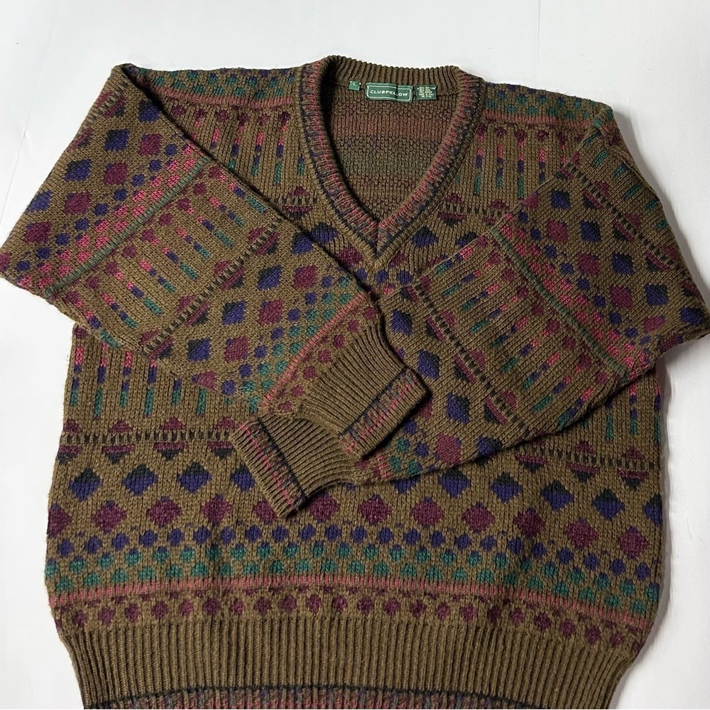 VINTAGE CLUBFELLOW Men’s V Neck Sweater LG Wool/Mohair Blend - Picture 12 of 13